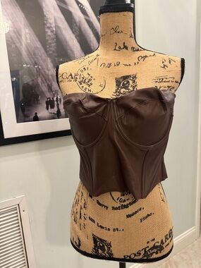 SKIMS Chocolate Brown Leather Strapless Bustier Top